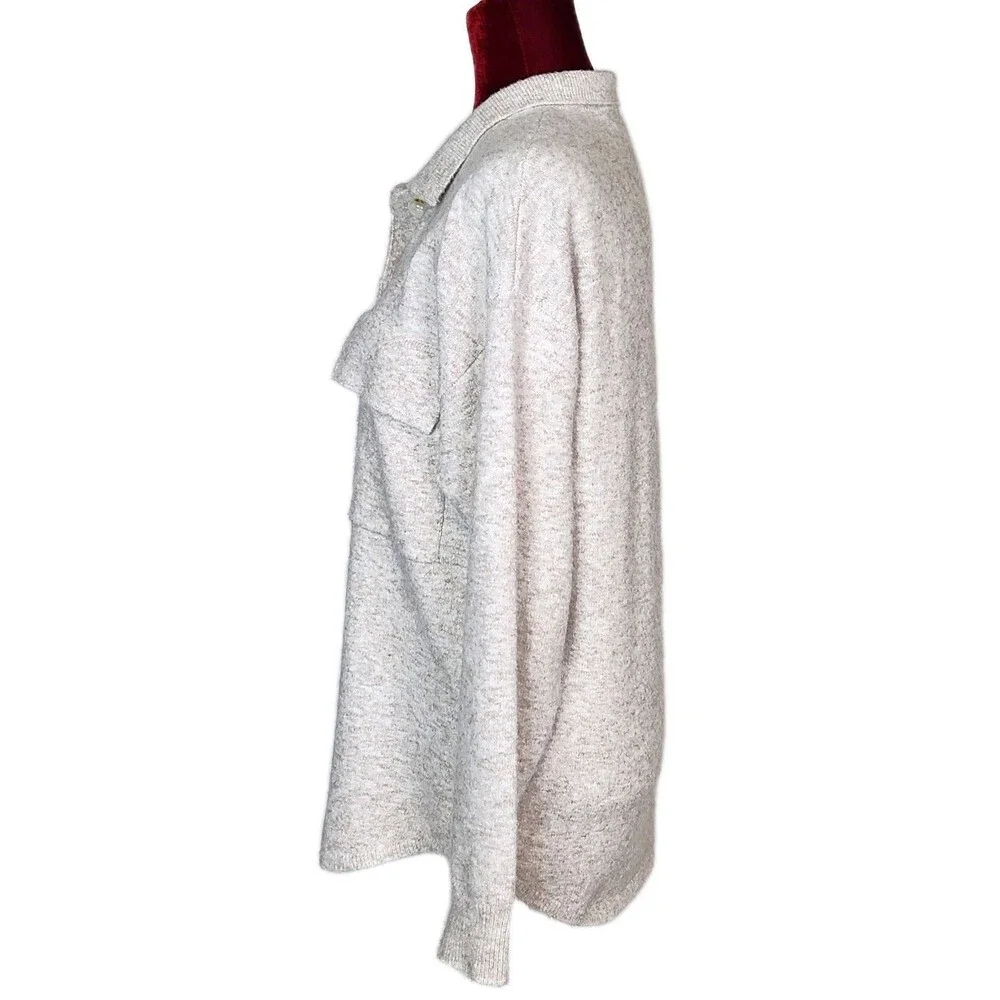 Lulus Everyday Cozy Heather Beige Knit Shacket Oversized Button-Up Sweater Small - Picture 5 of 12